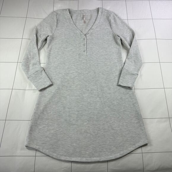 Soma Sleep Shirt Womens Small Gray Thermal Waffleknit Henley Long Sleeve Pajama - Picture 2 of 9